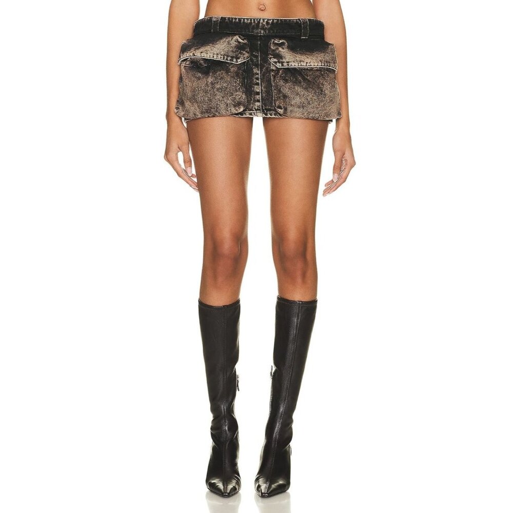 Miu Miu Washed Denim Mini Skirt in Black